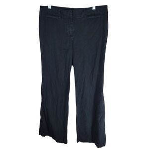 New York & Company Womens Size 10 Black Solid Wide Leg Linen Trouser Pants